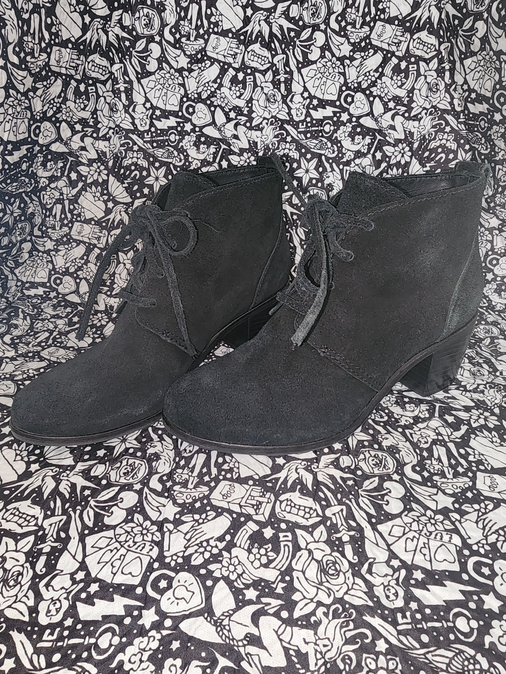 Nurture Black Suede Lace-Up Ankle Booties